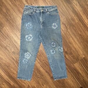 Ralph Lauren Floral Patch Mom Jeans 10P | Vintage Y2K Boho Cottagecore Denim